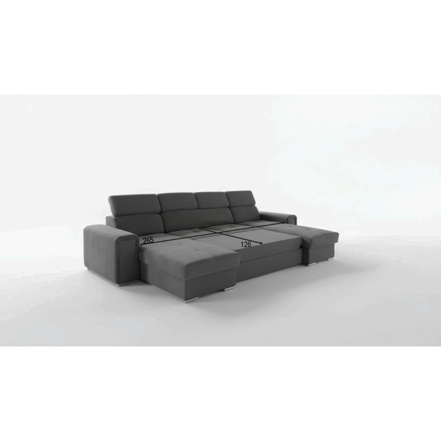 Sofá cama en U SALVADA con esquina universal y arcón, gris oscuro