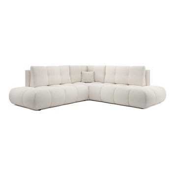 Sofá cama esquinero en L ALMADA, tapizado, con arcón, izquierdo, beige