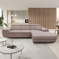 Sofá cama esquinero en L CASTELO, con arcón integrado, orientación derecha, beige