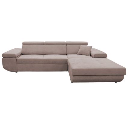 Sofá cama esquinero en L CASTELO, con arcón integrado, orientación derecha, beige