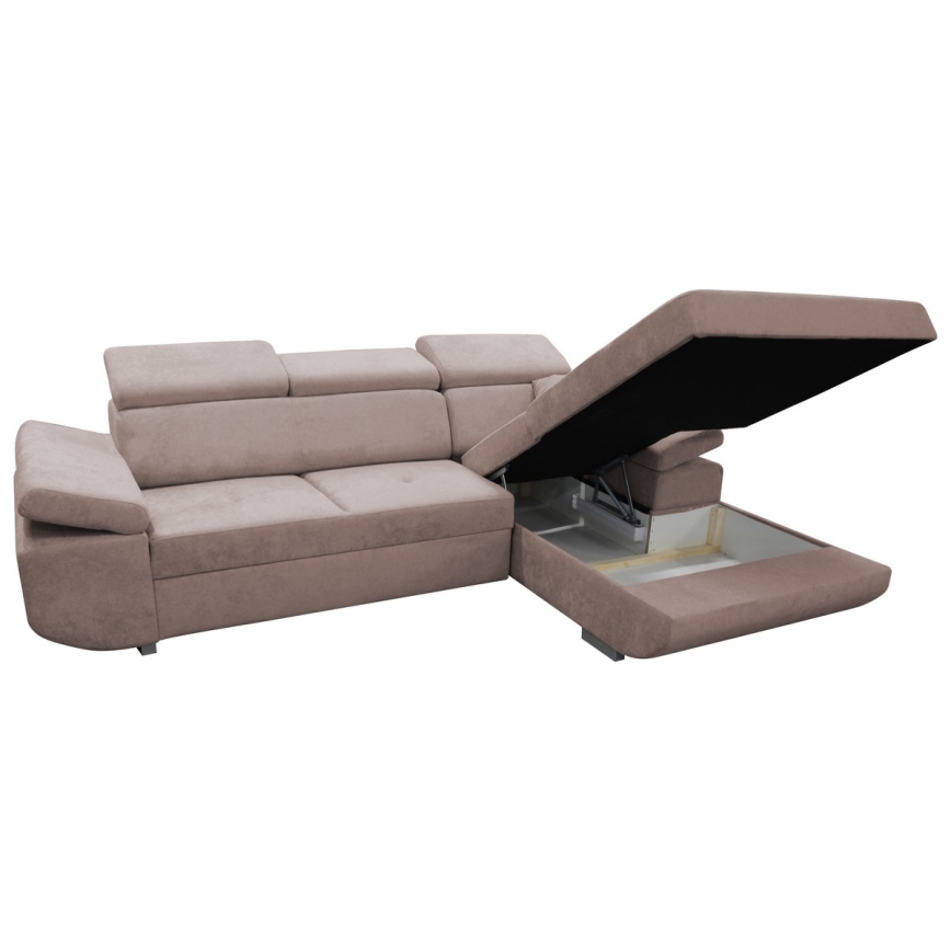 Sofá cama esquinero en L CASTELO, con arcón integrado, orientación derecha, beige