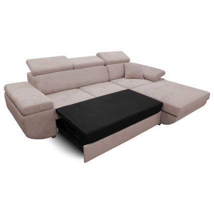 Sofá cama esquinero en L CASTELO, con arcón integrado, orientación derecha, beige