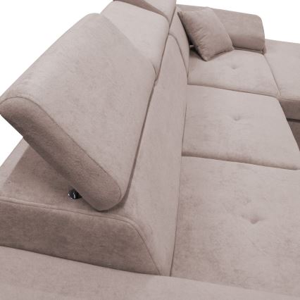 Sofá cama esquinero en L CASTELO, con arcón integrado, orientación derecha, beige