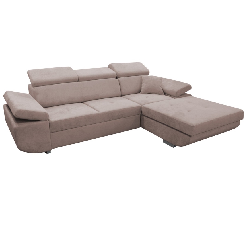 Sofá cama esquinero en L CASTELO, con arcón integrado, orientación derecha, beige