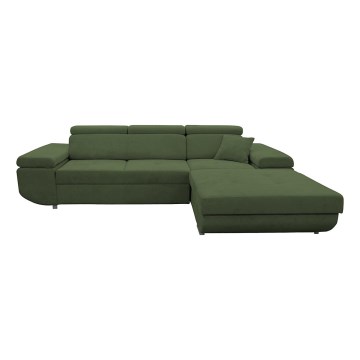 Sofá cama esquinero en L con arcón de almacenaje CASTELO, orientación derecha, verde