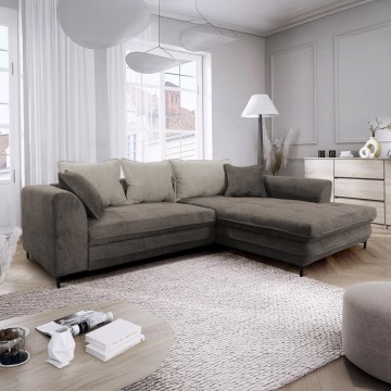 Sofá cama esquinero en L con arcón LAGOA, lado derecho, taupe/gris