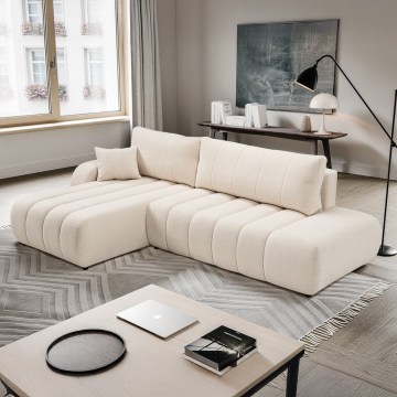 Sofá cama esquinero en L DESIO con arcón, orientación izquierda, beige