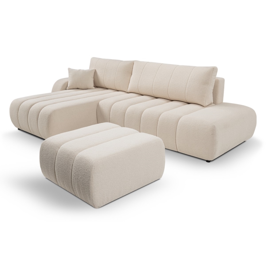 Sofá cama esquinero en L DESIO con arcón, orientación izquierda, beige