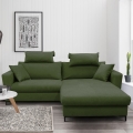 Sofá cama esquinero en L HORTA, con arcón de almacenamiento, orientación derecha, verde