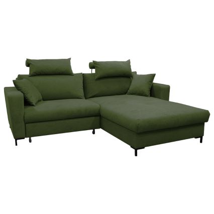 Sofá cama esquinero en L HORTA, con arcón de almacenamiento, orientación derecha, verde