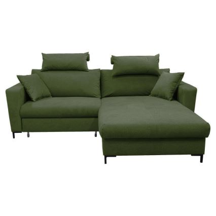 Sofá cama esquinero en L HORTA, con arcón de almacenamiento, orientación derecha, verde