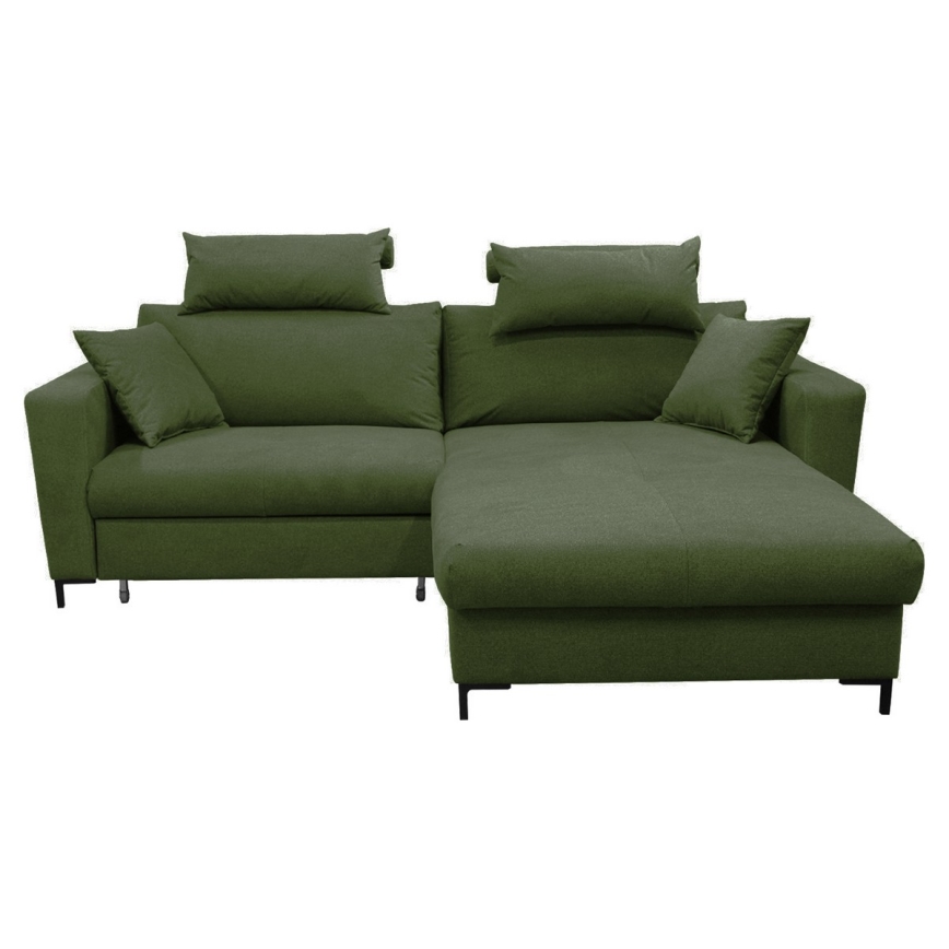 Sofá cama esquinero en L HORTA, con arcón de almacenamiento, orientación derecha, verde