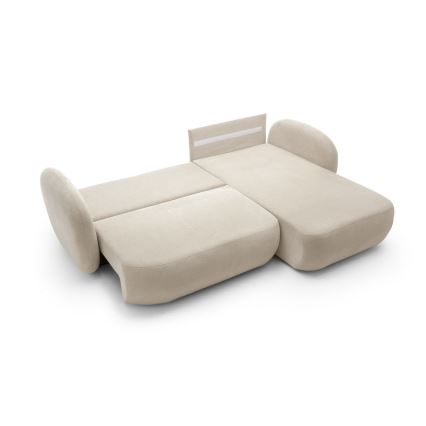 Sofá cama esquinero en L OLBIA con almacenamiento integrado, orientación derecha, beige