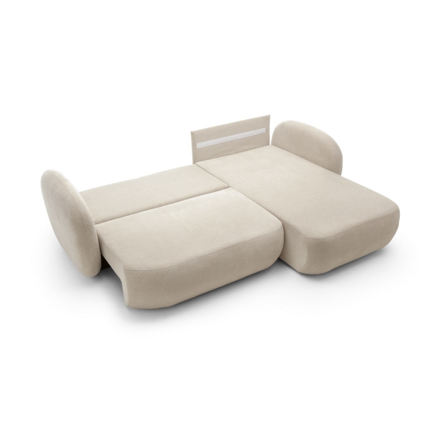 Sofá cama esquinero en L OLBIA con almacenamiento integrado, orientación derecha, beige