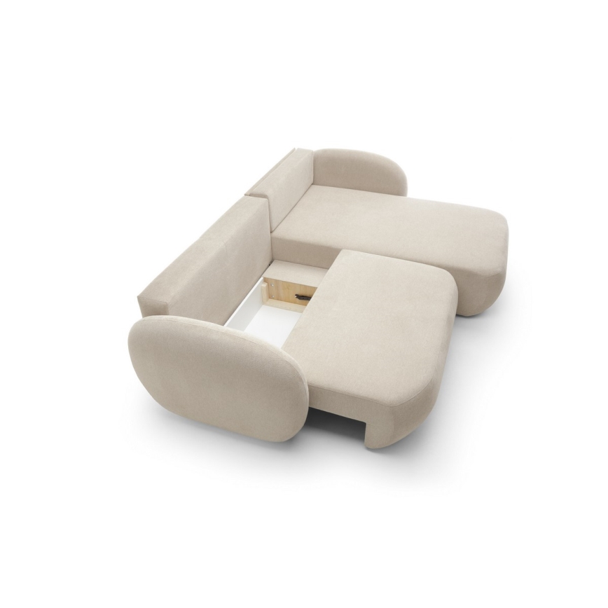 Sofá cama esquinero en L OLBIA con almacenamiento integrado, orientación derecha, beige