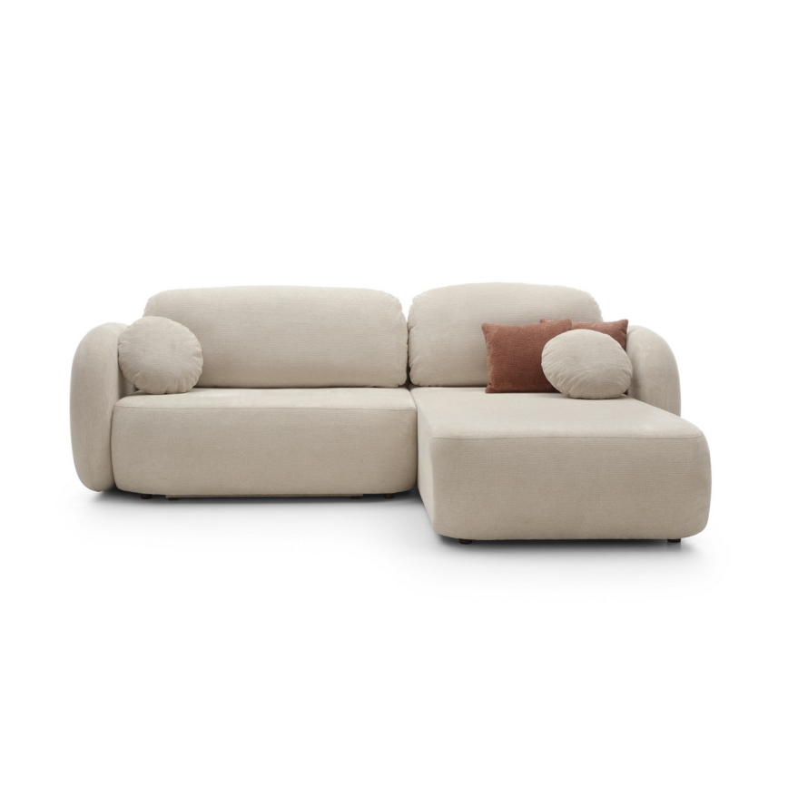 Sofá cama esquinero en L OLBIA con almacenamiento integrado, orientación derecha, beige