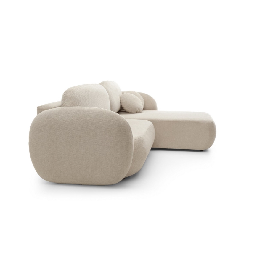 Sofá cama esquinero en L OLBIA con almacenamiento integrado, orientación derecha, beige