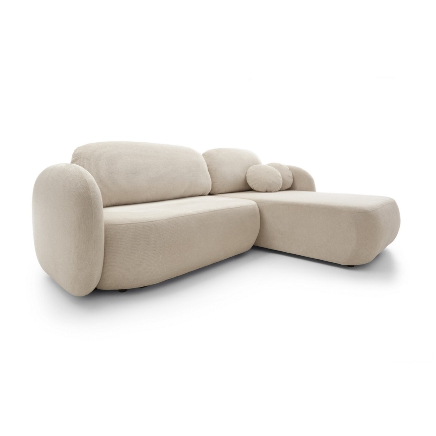 Sofá cama esquinero en L OLBIA con almacenamiento integrado, orientación derecha, beige
