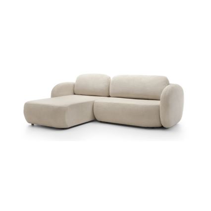 Sofá cama esquinero en L OLBIA, izquierdo, beige, con arcón
