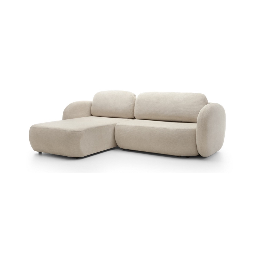 Sofá cama esquinero en L OLBIA, izquierdo, beige, con arcón