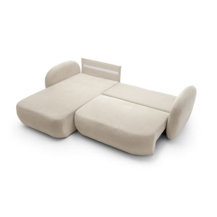 Sofá cama esquinero en L OLBIA, izquierdo, beige, con arcón