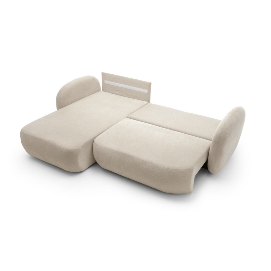 Sofá cama esquinero en L OLBIA, izquierdo, beige, con arcón