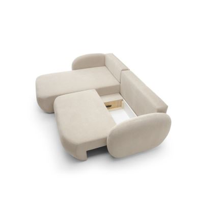 Sofá cama esquinero en L OLBIA, izquierdo, beige, con arcón