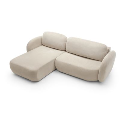 Sofá cama esquinero en L OLBIA, izquierdo, beige, con arcón
