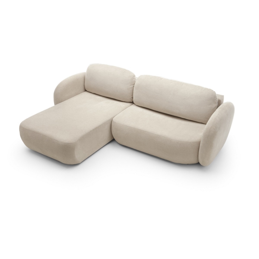 Sofá cama esquinero en L OLBIA, izquierdo, beige, con arcón