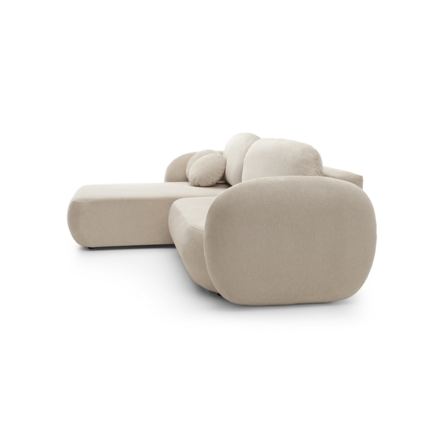 Sofá cama esquinero en L OLBIA, izquierdo, beige, con arcón