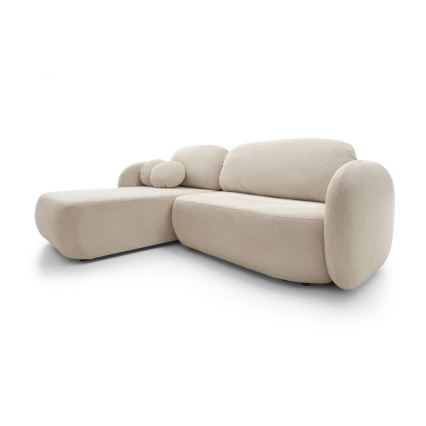 Sofá cama esquinero en L OLBIA, izquierdo, beige, con arcón