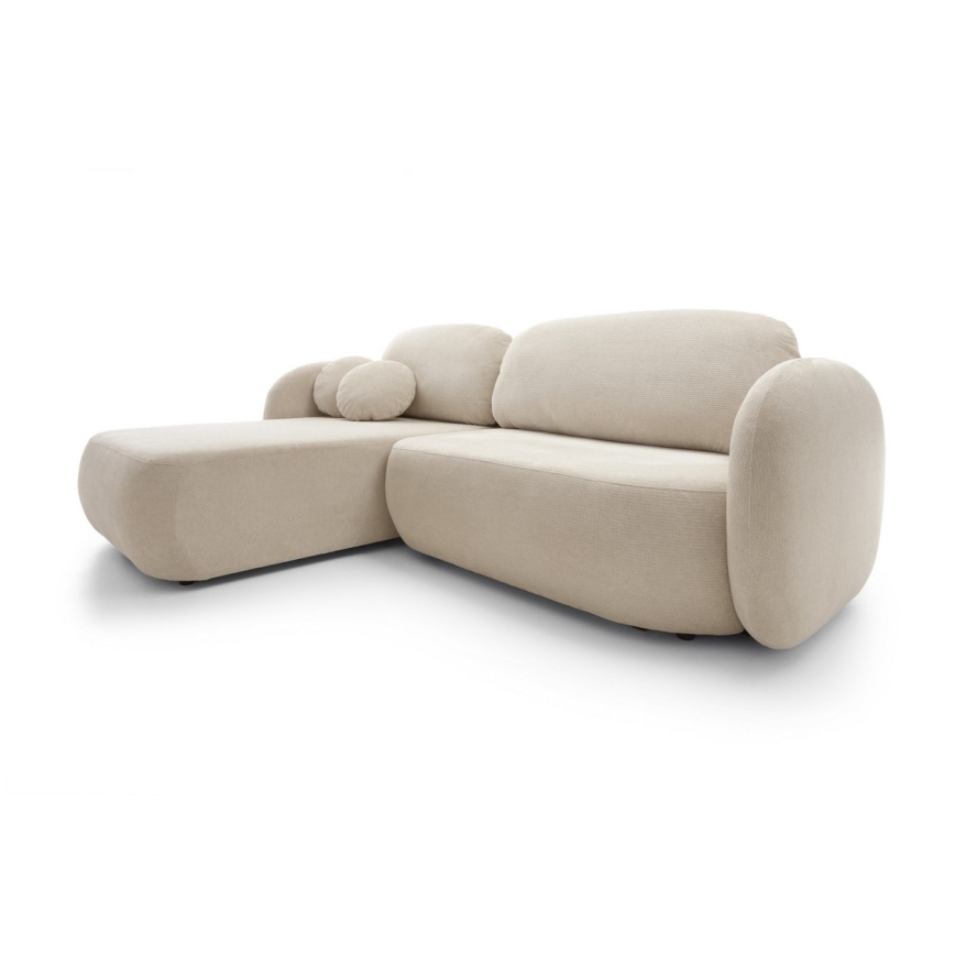 Sofá cama esquinero en L OLBIA, izquierdo, beige, con arcón