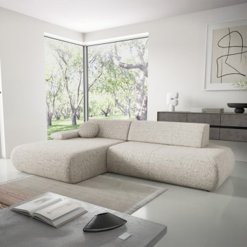 Sofá cama esquinero en L PRATO con arcón, versión izquierda, beige