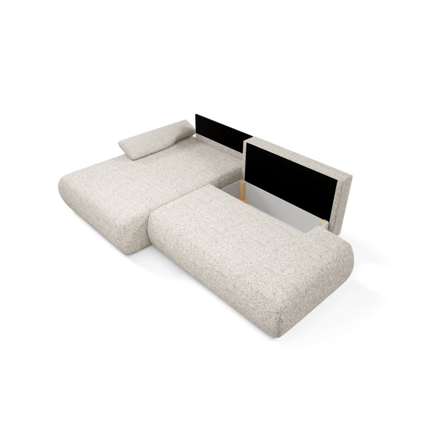 Sofá cama esquinero en L PRATO con arcón, versión izquierda, beige