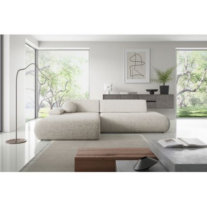 Sofá cama esquinero en L PRATO con arcón, versión izquierda, beige