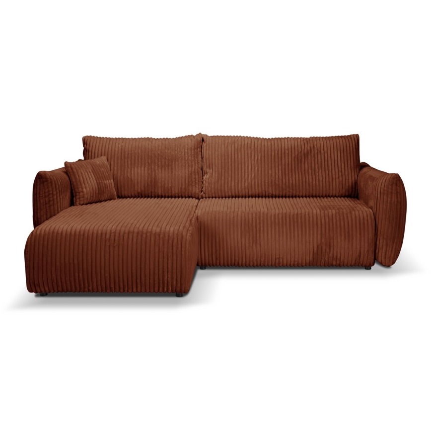 Sofá esquinero cama reversible en L FRIDA, con espacio de almacenamiento, marrón