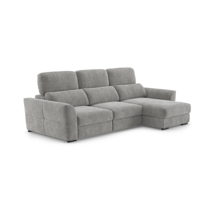 Sofá esquinero reversible de 3 plazas convertible en cama con arcón TRENTO, gris claro