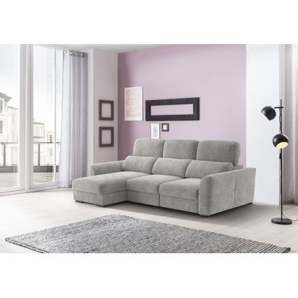 Sofá esquinero reversible de 3 plazas convertible en cama con arcón TRENTO, gris claro