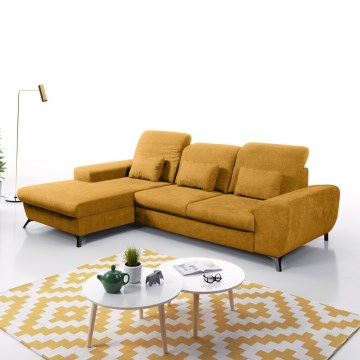 Sofá cama esquinero tapizado ALTA en L con arcón de almacenamiento, configuración izquierda, color amarillo