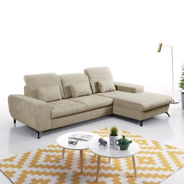 Sofá cama esquinero tapizado ALTA en L con arcón, orientación derecha, beige