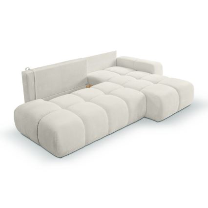 Sofá rinconero tapizado en L ALMADA, cama desplegable y amplio espacio de almacenaje, versión derecha, beige