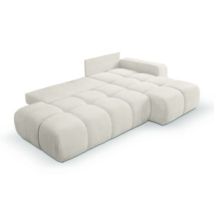 Sofá rinconero tapizado en L ALMADA, cama desplegable y amplio espacio de almacenaje, versión derecha, beige
