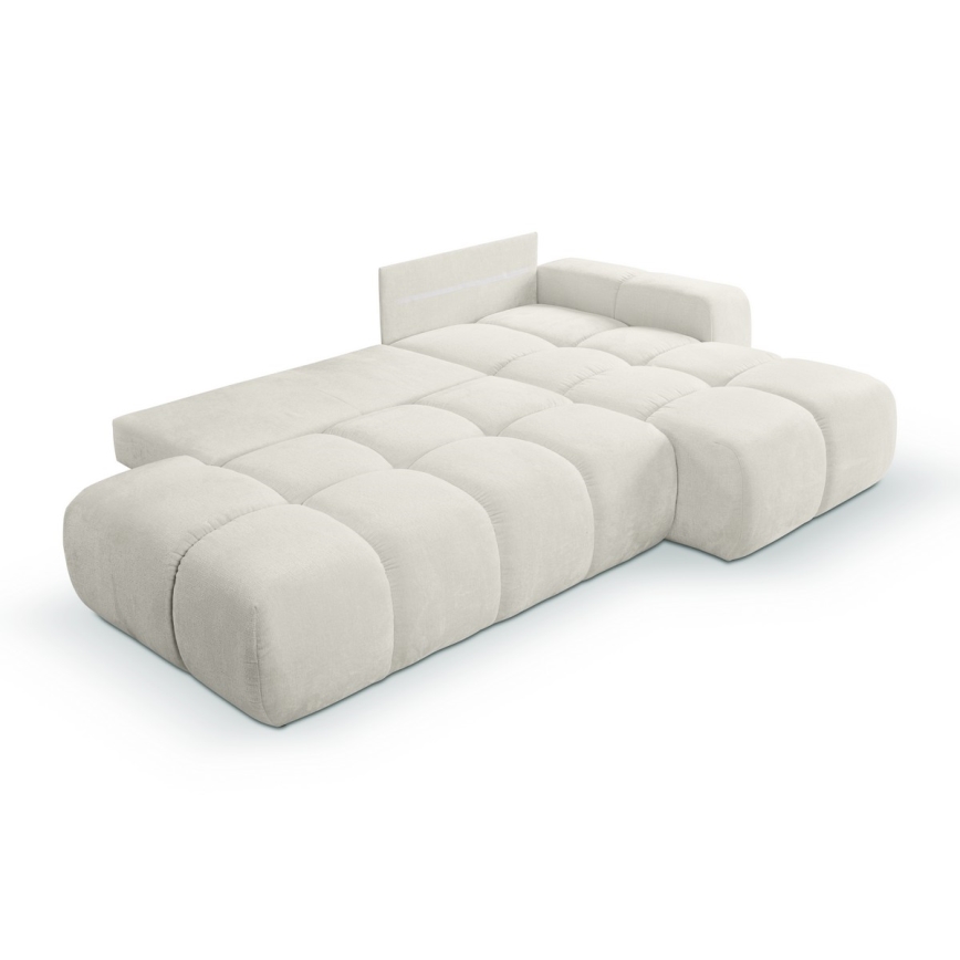 Sofá rinconero tapizado en L ALMADA, cama desplegable y amplio espacio de almacenaje, versión derecha, beige