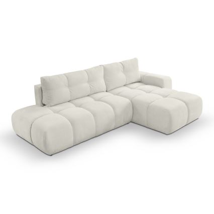 Sofá rinconero tapizado en L ALMADA, cama desplegable y amplio espacio de almacenaje, versión derecha, beige