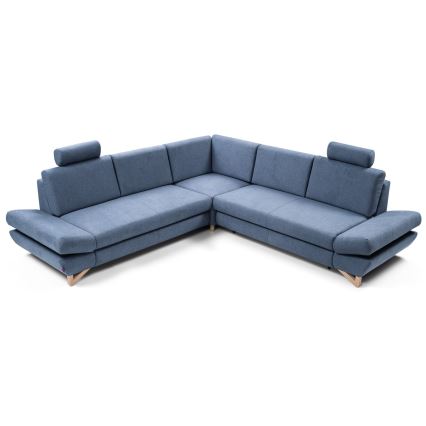 Sofá esquinero convertible tapizado con arcón y función cama en L AVESTA, azul