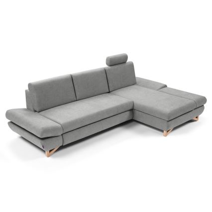 Sofá rinconero tapizado convertible con arcón de almacenamiento en L AVESTA, orientación derecha, gris