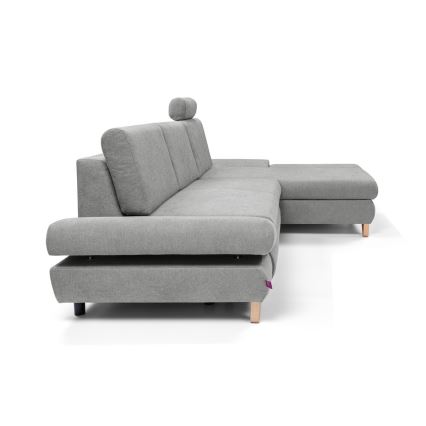 Sofá rinconero tapizado convertible con arcón de almacenamiento en L AVESTA, orientación derecha, gris