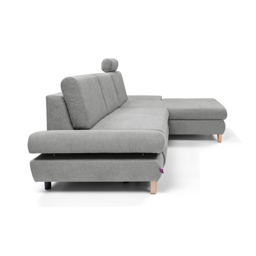 Sofá rinconero tapizado convertible con arcón de almacenamiento en L AVESTA, orientación derecha, gris