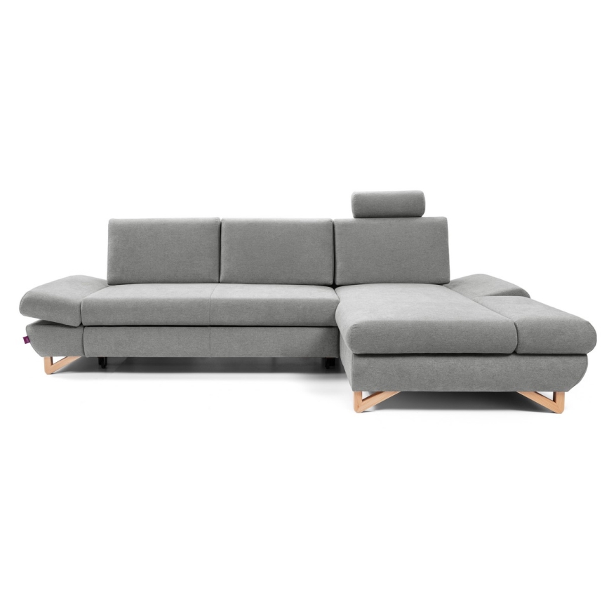 Sofá rinconero tapizado convertible con arcón de almacenamiento en L AVESTA, orientación derecha, gris