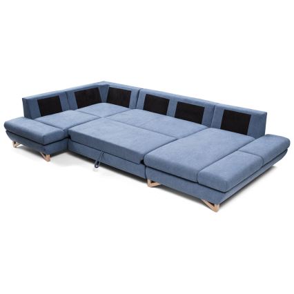 Sofá cama rinconero tapizado en U con arcón de almacenamiento AVESTA, azul